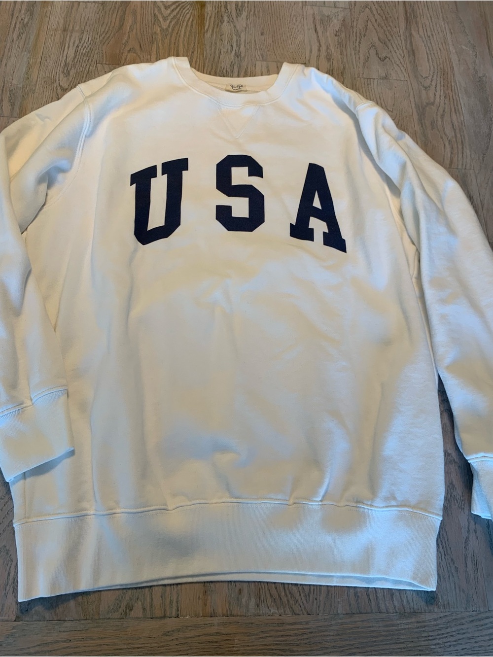 Brandy Melville USA Crewneck Sweatshirt - White with Navy Lettering